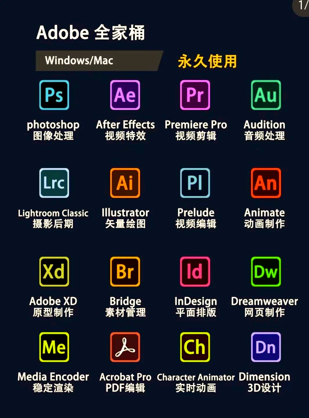 Adobe软件全家桶(PS PR AE AI 等)